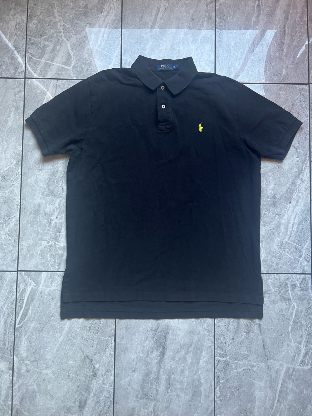 Polo Ralph Lauren Mens XL Black Short Sleeve Pique Polo Shirt Yellow Pony Logo